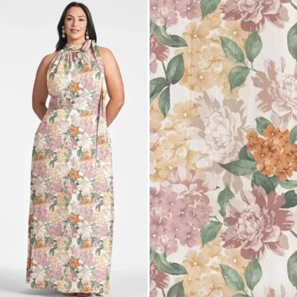 Sachin & Babi Plus Size 22W Kayla Pink Green White Yellow Floral Maxi Gown Dress - Picture 1 of 5
